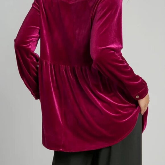 UMGEE Velvet Button Down Collared Tunic Top Ruby Pink Womans XL Long Sleeve - Picture 11 of 14